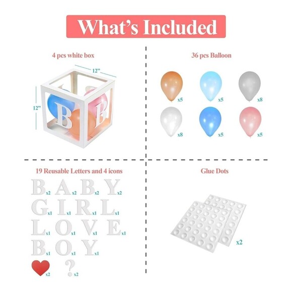 65 pieces Baby Box Decorations for Baby Shower ,balloons, Letters - Picture 2 of 9